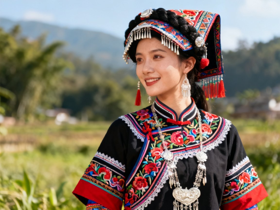 Bonan female traditional clothing and silver ornaments