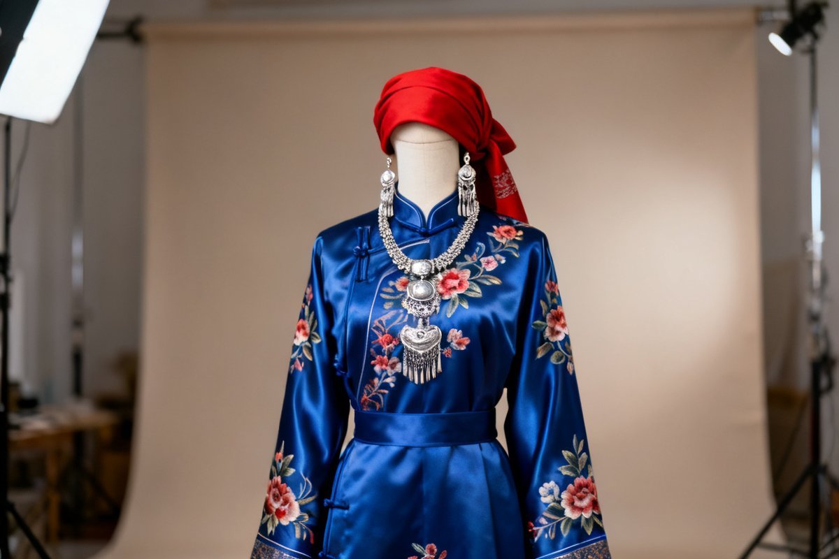 Daur female traditional clothing and silver ornaments