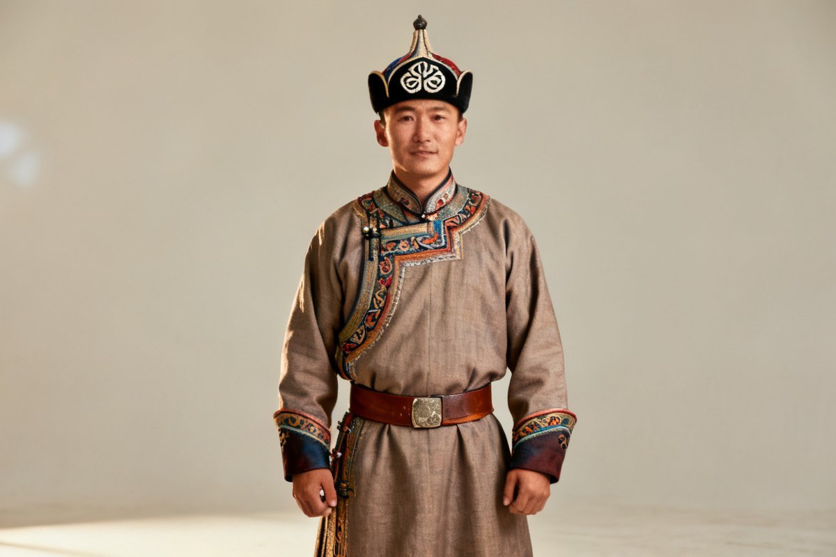 Daur male traditional clothing and headwear