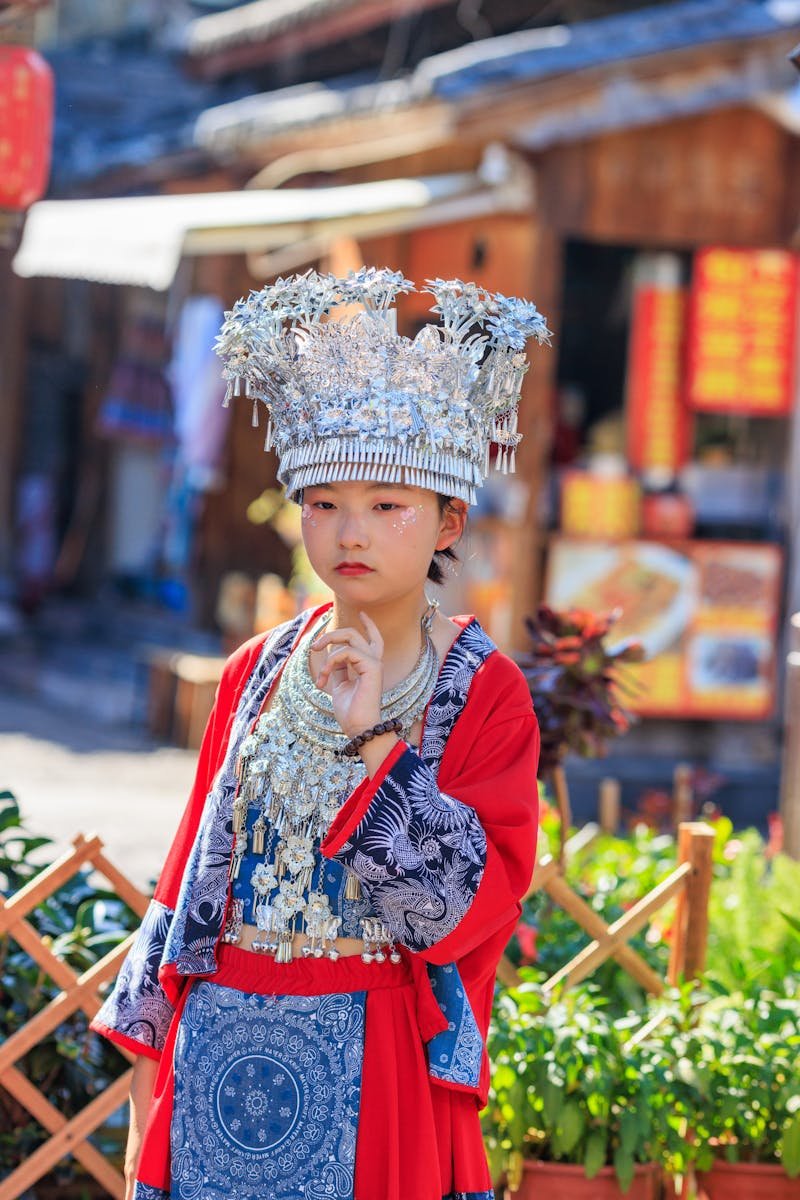 Dongxiang female traditional clothing and silver ornaments