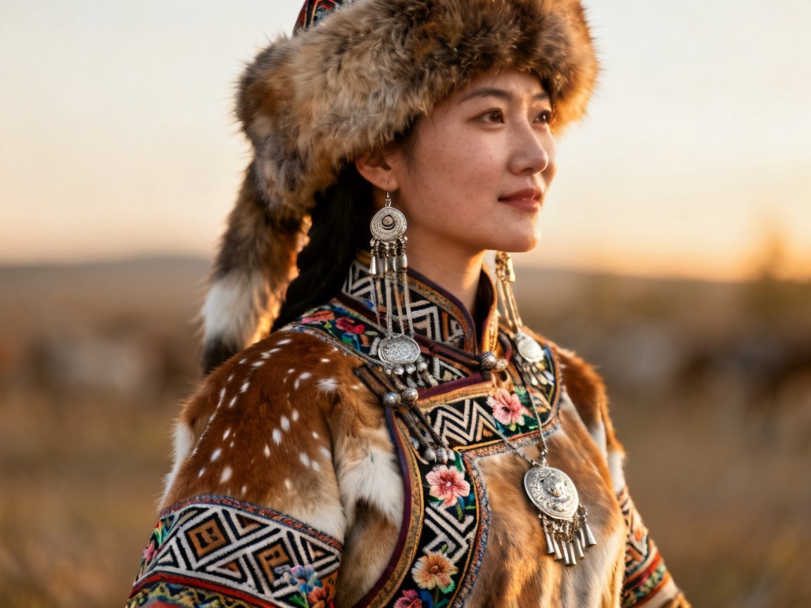 Hezhen female traditional clothing and silver ornaments