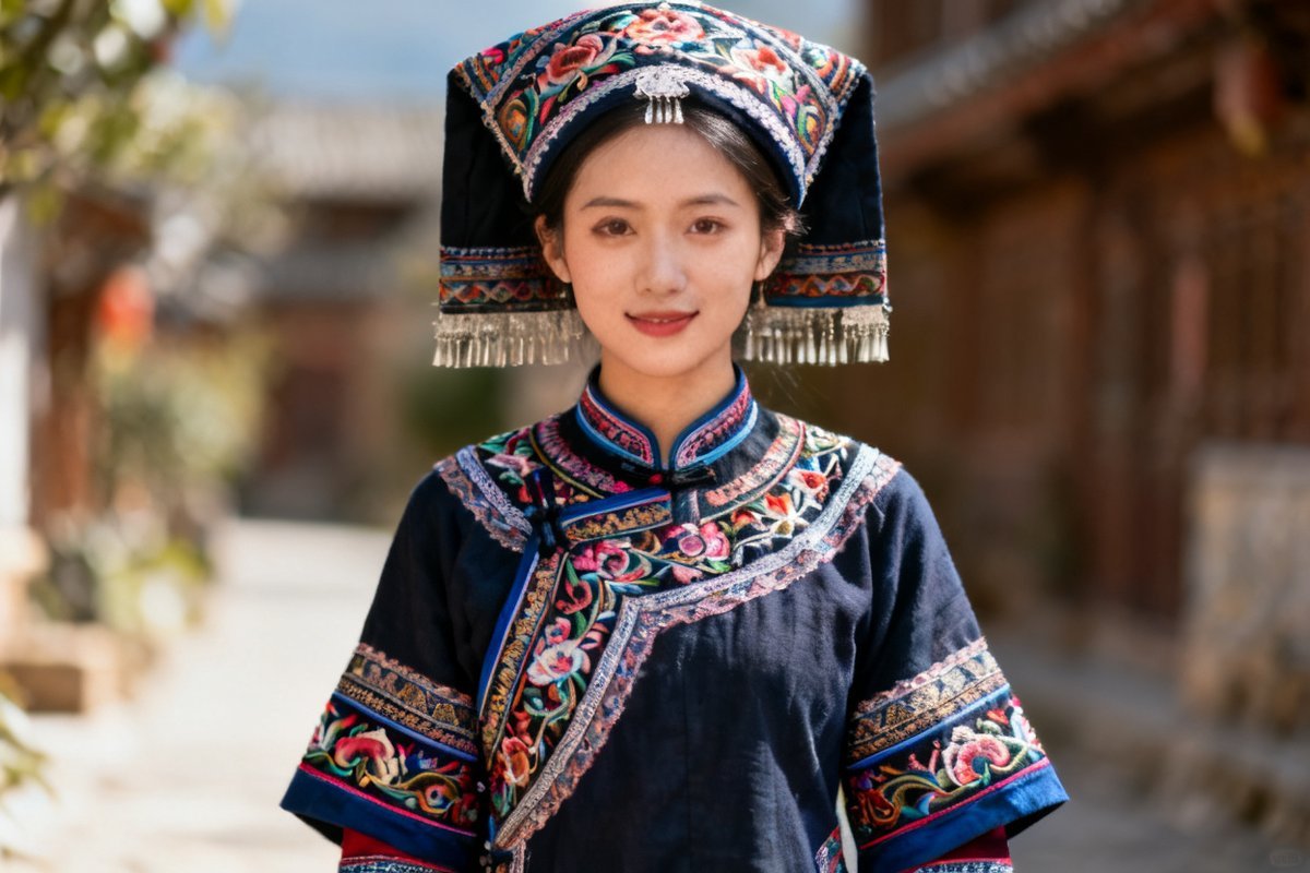 Jino female traditional clothing and silver ornaments