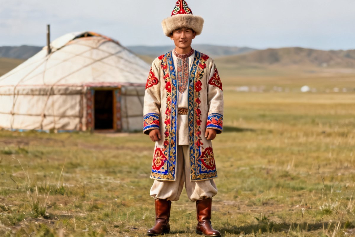 Kazakh male traditional clothing and headwear