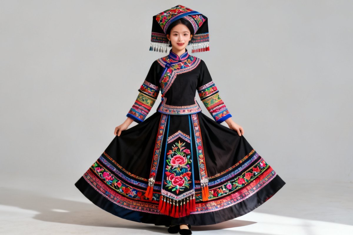 Li female traditional clothing and silver ornaments