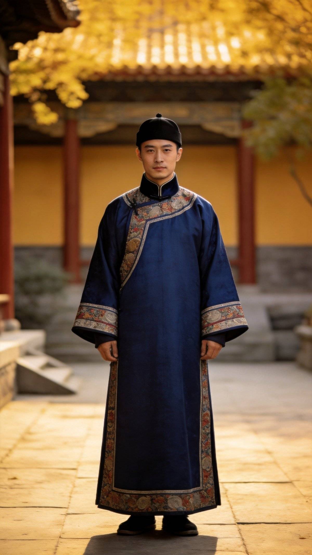 Manchu male traditional clothing and headwear