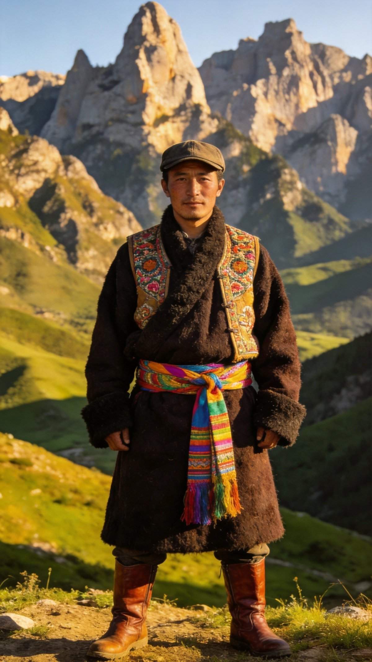 Pumi male traditional clothing and headwear