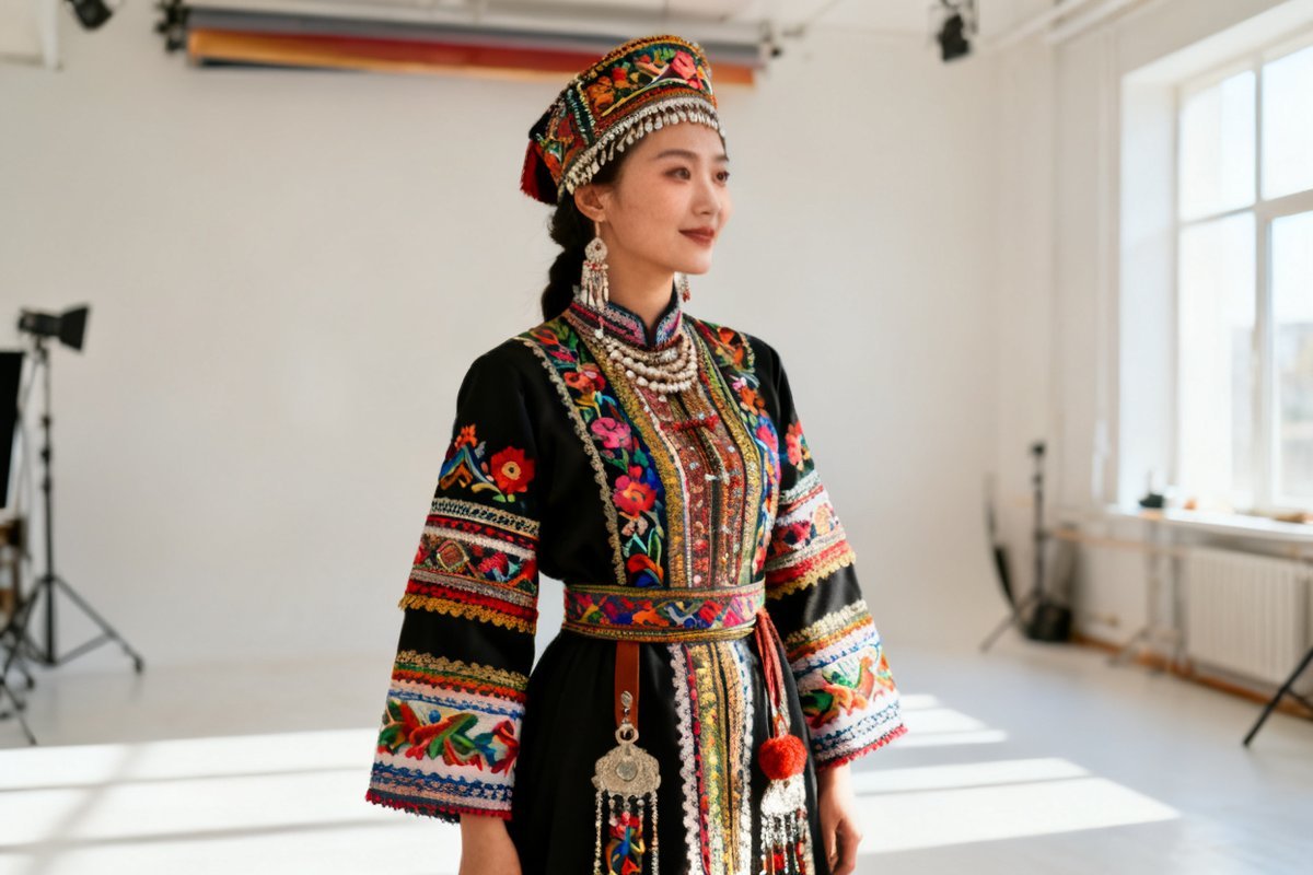 Russian female traditional clothing and silver ornaments