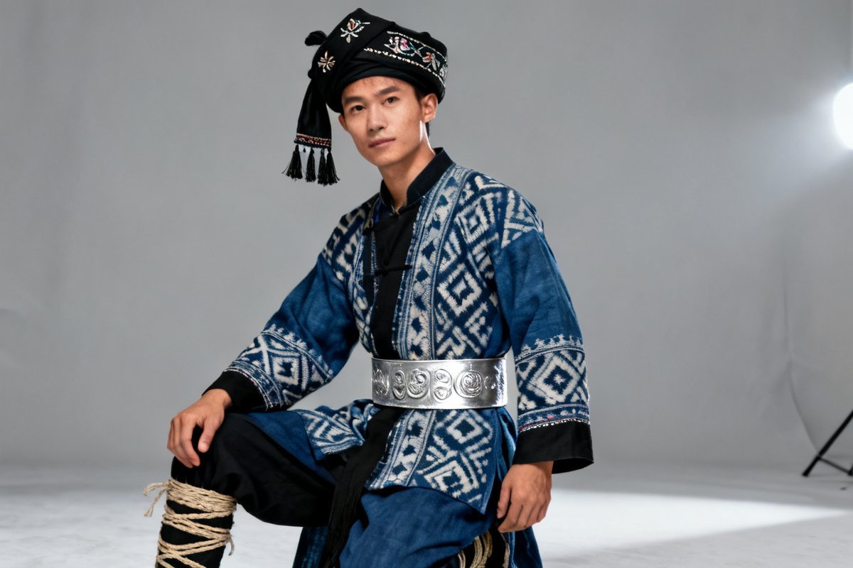 Shui male traditional clothing and headwear