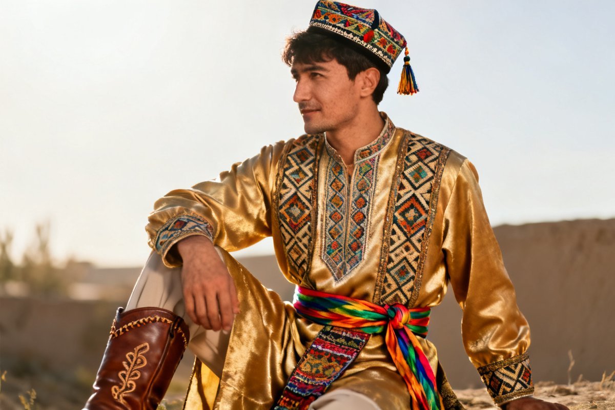 Uyghur male traditional clothing and headwear