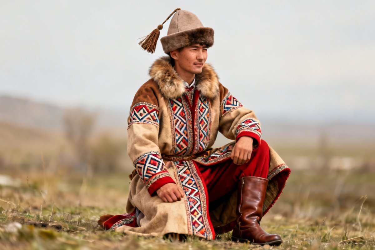Yugur male traditional clothing and headwear