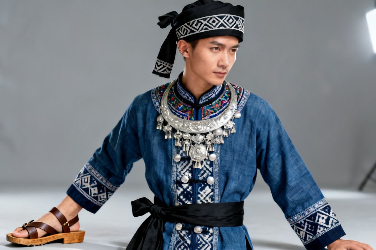 Zhuang male traditional clothing and headwear